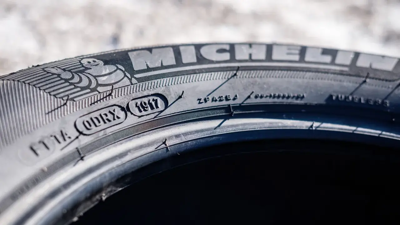 Fragment opony Michelin z widocznym kodem DOT 1917.